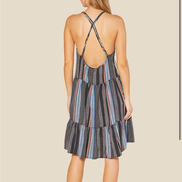 Outerknown Cielo Black Gray Blue Stripe Organic Cotton Babydoll Dress XS - Picture 2 of 8